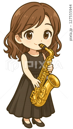 サキソフォンを吹く女の子 127555944