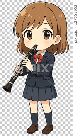 クラリネットを吹く制服の女の子 127555952