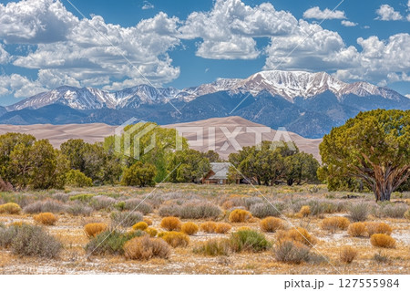 Great Sand Dunes National Park and Preserve, located in Colorado, boasts impressive sand dunes 127555984