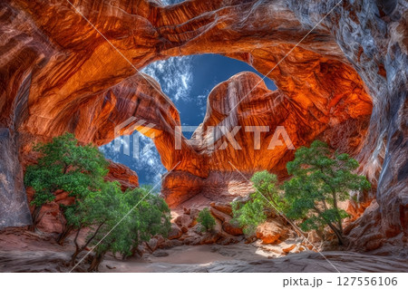 The Fiery Furnace in Arches National Park, Utah, features stunning rock formations 127556106