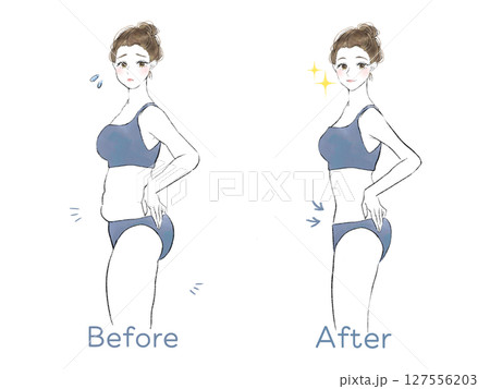 ダイエット中のビフォーアフターイラスト 127556203