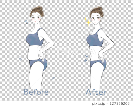 ダイエット中のビフォーアフターイラスト 127556203