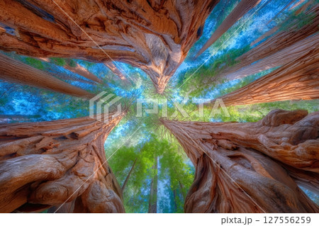 The Sequoia forest in Yosemite National Park, California, is remarkably tall 127556259