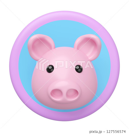 3d cute big head in the circle label isolated. mascot, icon, character, logo cartoon style, 3d render illustration 127556574