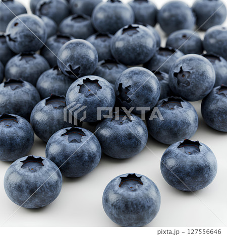 Blank blueberries fruit mockup, isolated on white background. Fresh berry template for healthy eating, food, or diet visuals. 127556646