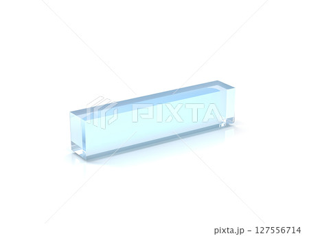 Blank transparent acrylic desk block mockup, 3d rendering. Clear glass name plate design mock up. Empty plastic name plate template isolated on white. Corporate stationery plexiglass display. 127556714