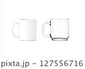 Blank ceramic and glass 11oz mug with handle mockup stand. 127556716