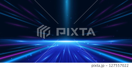 Abstract scene elegant blue light lines on dark background with lighting effect and sparkle. 127557022