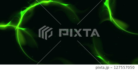 Neon green light circles with sparkle on dark green background. Neon green light circles with sparkle on dark green background. 127557050