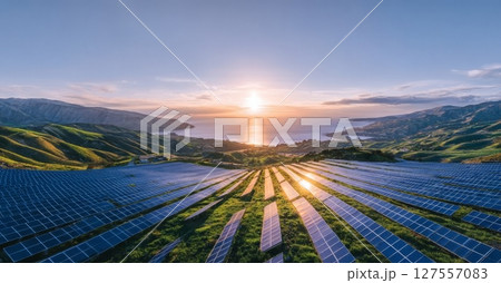 Des champs de panneaux solaires dans une ferme solaire en France 127557083