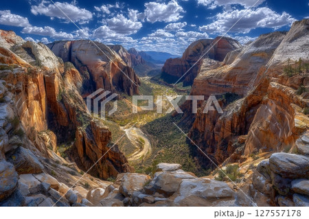 A view of Zion Canyon can be seen from Observation Point, Zion National Park 127557178