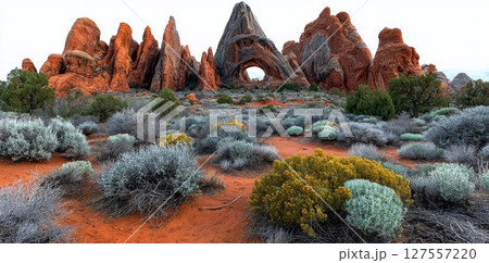 View of the Skyline Arch from a panoramic perspective in Arches National Park near Moab, Utah View of the Skyline Arch from a panoramic perspective in Arches National Park near Moab, Utah 127557220