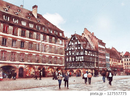 フランスの都市、ストラスブールの旧市街の風景（オリジナル画像からAI生成） 127557775