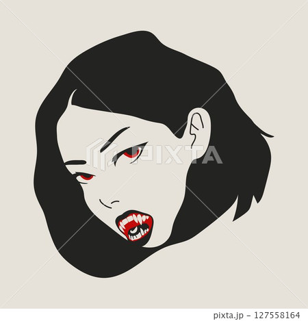 Elegant Vampire Woman with Fangs. Gothic Fantasy Art	 127558164