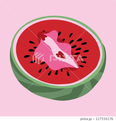 Watermelon with outlines female labia. Vulva 127558176
