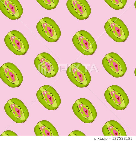 Seamless pattern with kiwi with outlines female labia. Vulva Seamless pattern with kiwi with outlines female labia. Vulva 127558183
