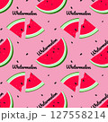 Seamless vector pattern with watermelon on pink background 127558214