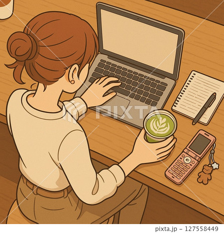 コワーキングスペースで揺れ幅強めな女子の持ち物にギャップ萌え Generative AI 127558449