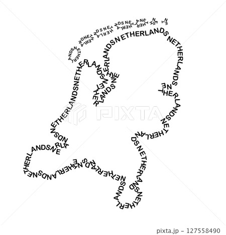 Netherlands map country along contour of recurring english black words name of state 127558490