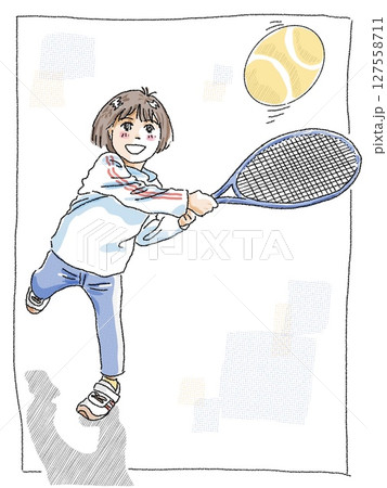 テニスをする子供　色付き 127558711