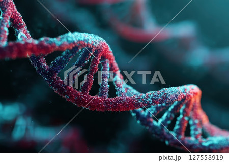 Dna double helix molecular structure for genetic research and biotechnology in human cells 127558919