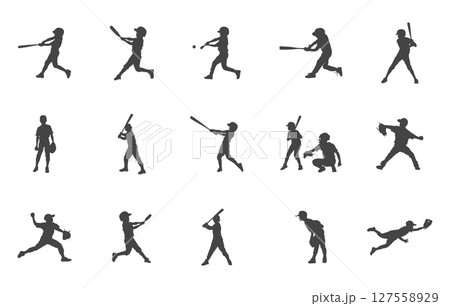 Kids playing baseball silhouette, Kids playing baseball svg, Baseball svg, Kids playing baseball vector, Baseball player svg. 127558929