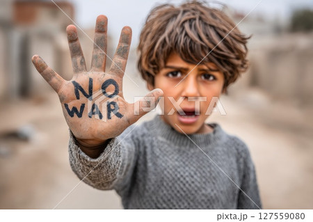 Dirty Hand of Refugee Child with No War Message Dirty Hand of Refugee Child with No War Message 127559080