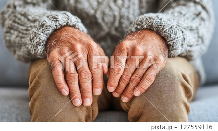 Elderly Hands Resting on Knees Elderly Hands Resting on Knees 127559116