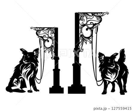 pet dog outside parking lot post to tie the leash vector design set pet dog outside parking lot post to tie the leash vector design set 127559415