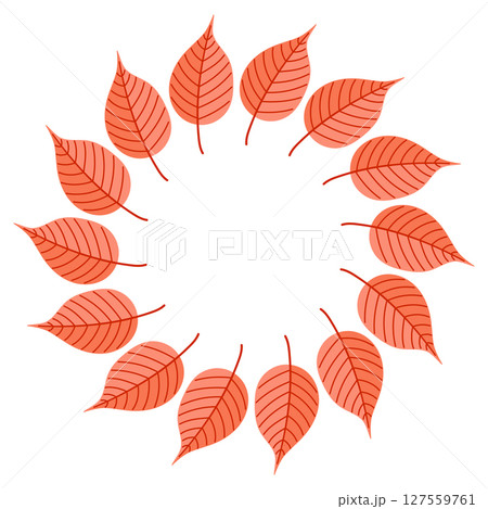 A Mesmerizing Circular Arrangement of Autumn Leaves Displaying Vibrant Orange Hues 127559761