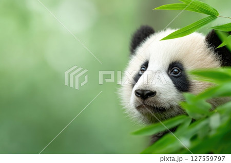 Adorable Panda Cub with Bamboo Leaves Adorable Panda Cub with Bamboo Leaves 127559797