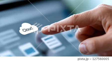 Finger Touching Cloud Storage Icon on Digital Interface 127560005