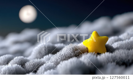 Plush Star Resting on Fluffy Clouds Under Moonlight 127560011