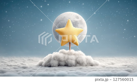 Dreamy Star and Moon in Night Sky 127560015