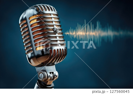Retro Microphone with Sound Waves 127560045