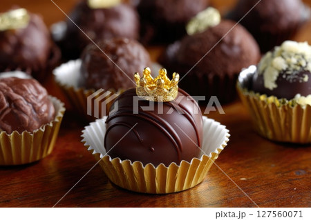 Luxurious Chocolate Truffle with Golden Crown 127560071