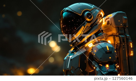 Quantum Explorer: The Astronaut Bathed in Digital Firelight 127560146