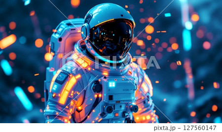 Quantum Explorer: The Astronaut Bathed in Digital Firelight 127560147