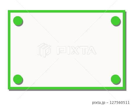 緑の丸ピン風の角装飾付きフレーム素材・白背景のシンプル囲み枠 緑の丸ピン風の角装飾付きフレーム素材・白背景のシンプル囲み枠 127560511