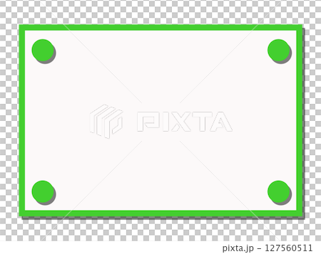 緑の丸ピン風の角装飾付きフレーム素材・白背景のシンプル囲み枠 緑の丸ピン風の角装飾付きフレーム素材・白背景のシンプル囲み枠 127560511