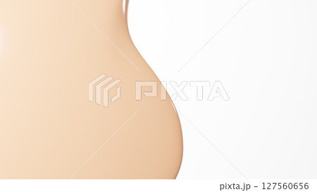 白背景に左半分にベージュの液体。3D(横長) 白背景に左半分にベージュの液体。3D(横長) 127560656