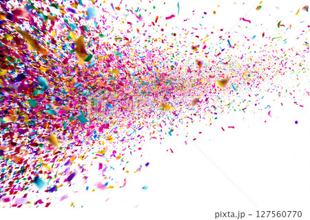 グラデーション背景上でカラフルな紙吹雪が爆発的に飛び散る 127560770