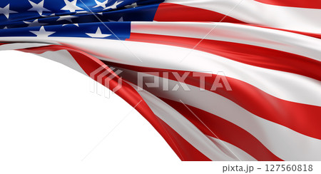 USA or American flag banner design on white background with copy space 3D render USA or American flag banner design on white background with copy space 3D render 127560818