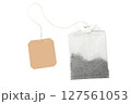 Bag of black tea, paper label on string with space to copy text, isolated on white background with clipping path 127561053