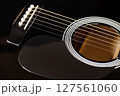 Guitar black stringed plucked musical instrument, lower threshold, close-up selective focus 127561060
