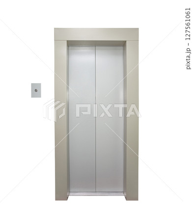 Elevator, doors closed and call button, isolated on white background with clipping path 127561061