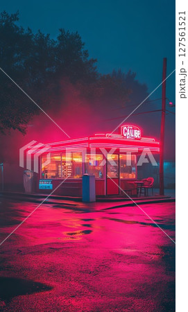 Roadside diner with neon lights. Roadside diner with neon lights. 127561521