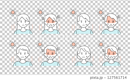 Heat stroke, men and women, elderly, summer, illustration material set, vector 127561714