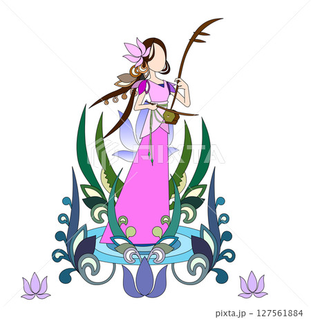 二胡を弾く女性2　カラー 127561884