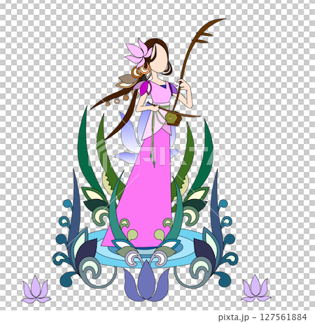 二胡を弾く女性2　カラー 127561884